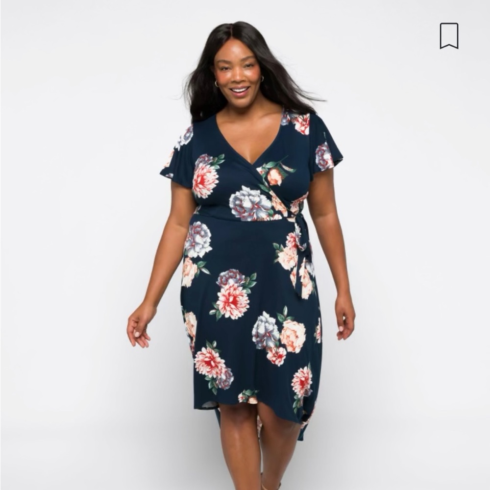 Irene Faux Wrap Brushed Knit Straight Hem Dress